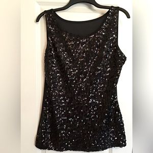 Black Sequined Tank Top (runs small, more like XL, but stretchy) New, WOT.